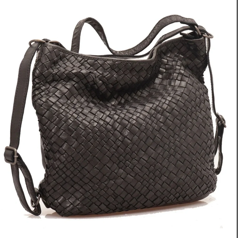 GIANNI CONTI Backpack Portability Women's Bag in Brown Braided Leather